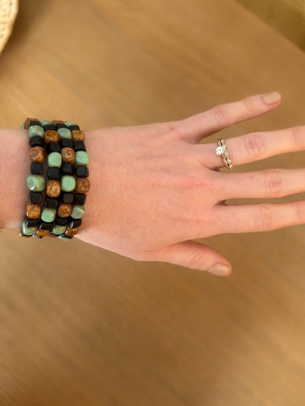 Mei Fa Multi Strand Beaded Bracelet Turquoise Black Brown Boho Southwestern - Picture 4 of 5